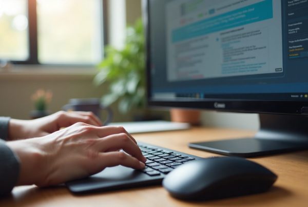 Hands using a computer with accessibility features