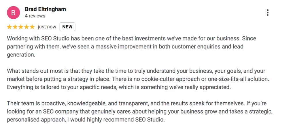 SEO Studio 5 Star Review from BTM Chiropractic in Johannesburg and Roodepoort.